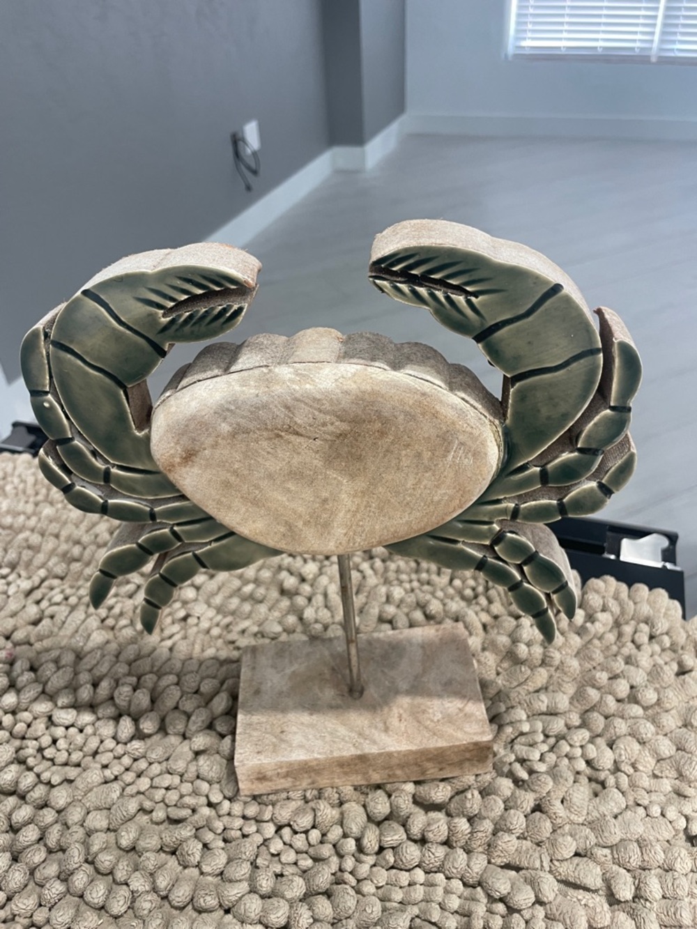Decorative Wooden Crab Sculpture - Green & Natural - Picture 1 of 8